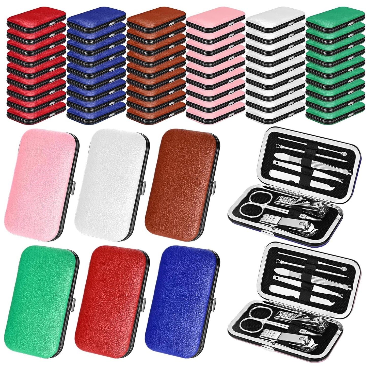 Leriton 60 Pack Manicure Set Bulk Gifts Stainless Steel Nail Clipper Set with Case 8 in 1 Personal Pedicure Kit for Women Men, Gifts for Graduation Nurse Day Mother's Day(Mix Color,Warm)