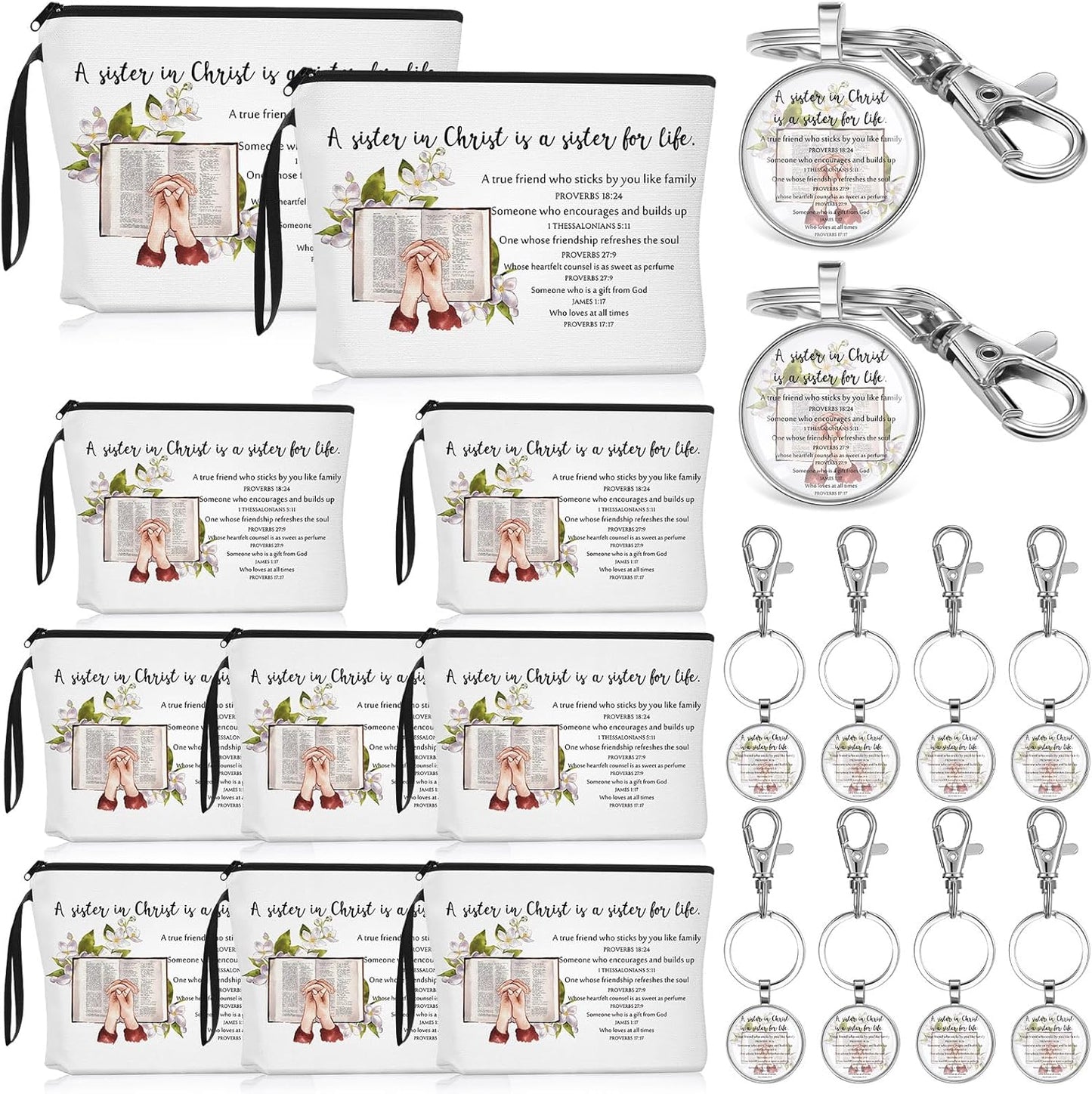 Dansydaisy Mothers Day Bulk Church Gifts Sister in Christ Makeup Bag Bible Verse Keychains for Women Birthday Friendship Gift