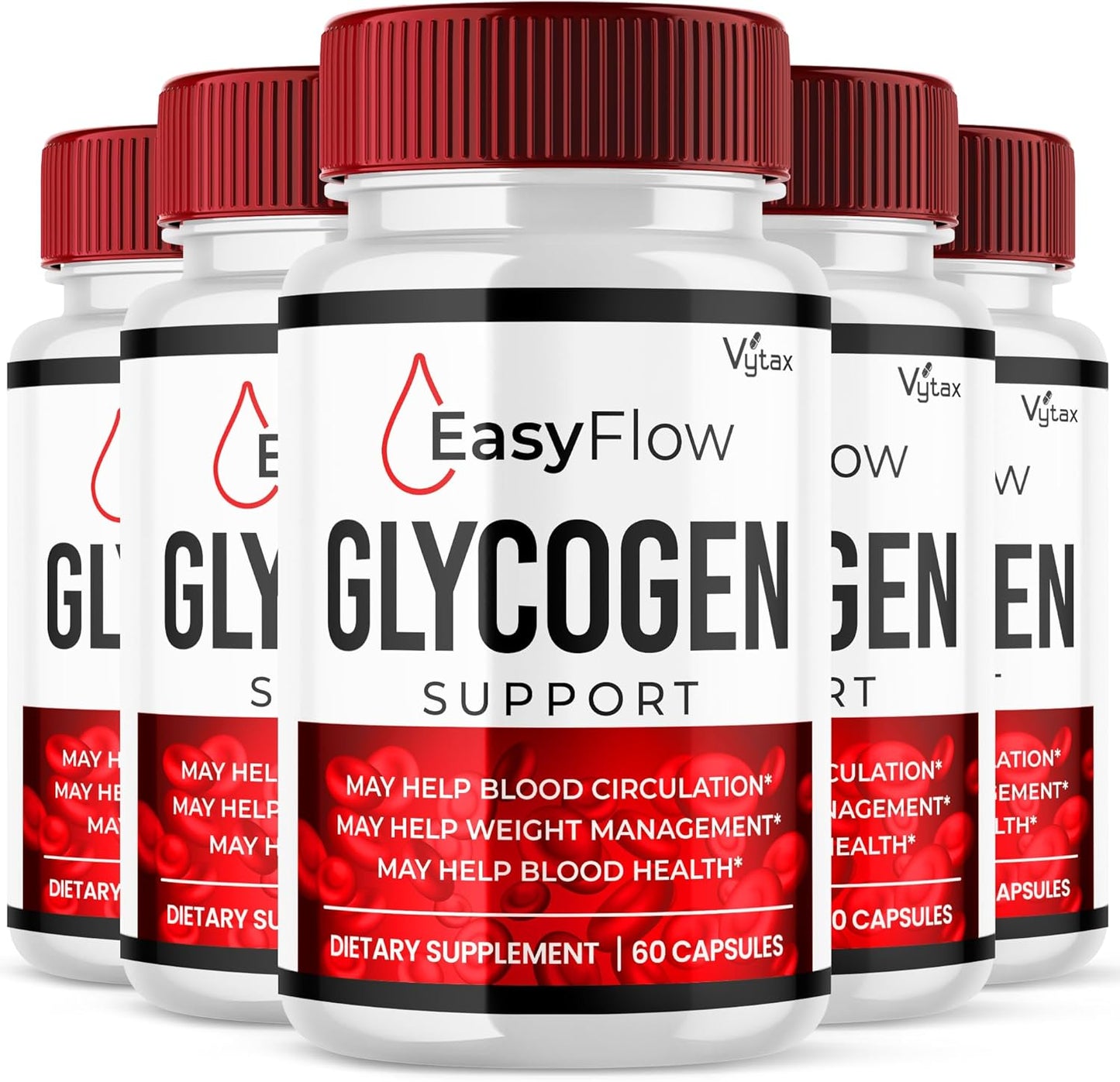(5 Pack) Easy Flow Glycogen Support, Easy Flow Blood Support Capsules, Easy Flow Maximum Strength Blood Vitamin Supplement - All Natural Advanced Glycogen Support Healthy Blood Vessels (300 Capsules)