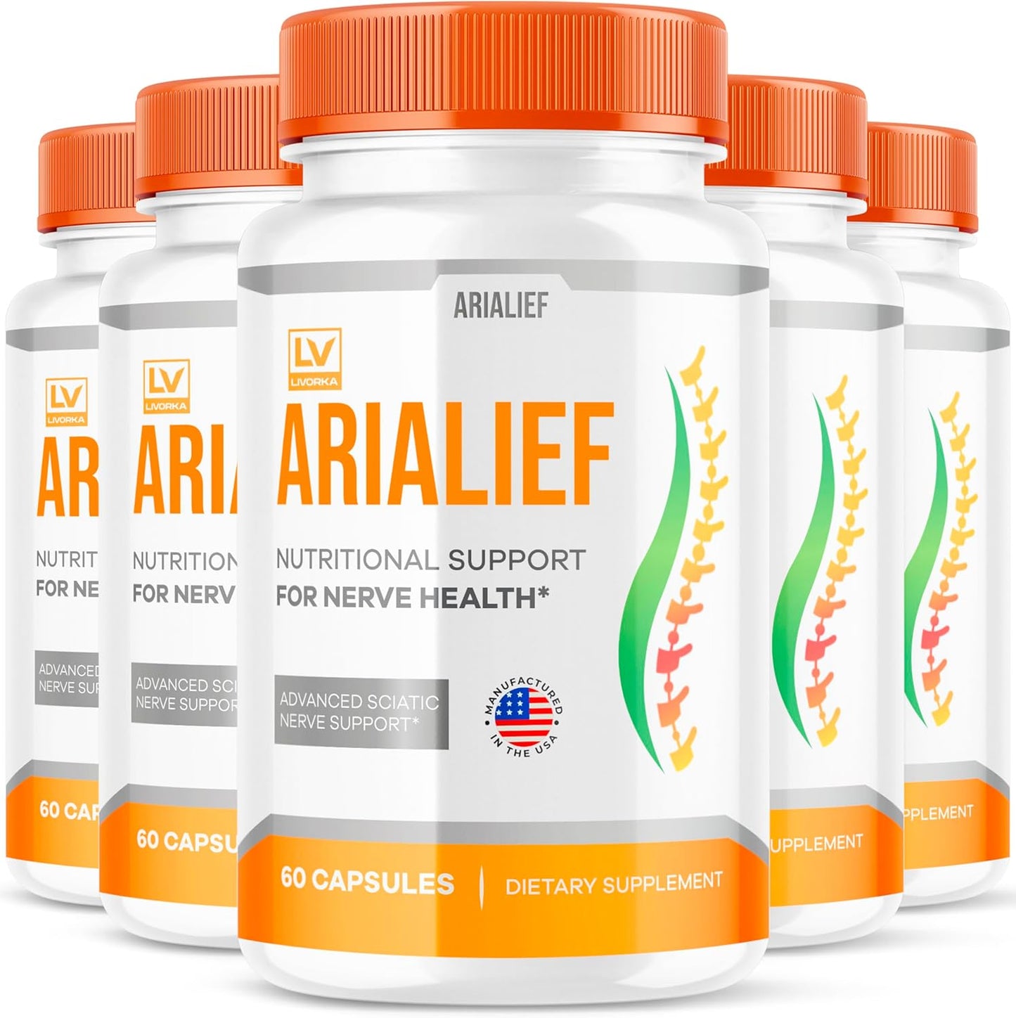 (5 Pack) Arialief Capsules for Sciatica, Arialeaf Nutritional Support for Nerve Health, Arialeaf Prime Palm Sciatica, Aria Leaf Primepalm Aria LIEF Vitamin, 5 Month