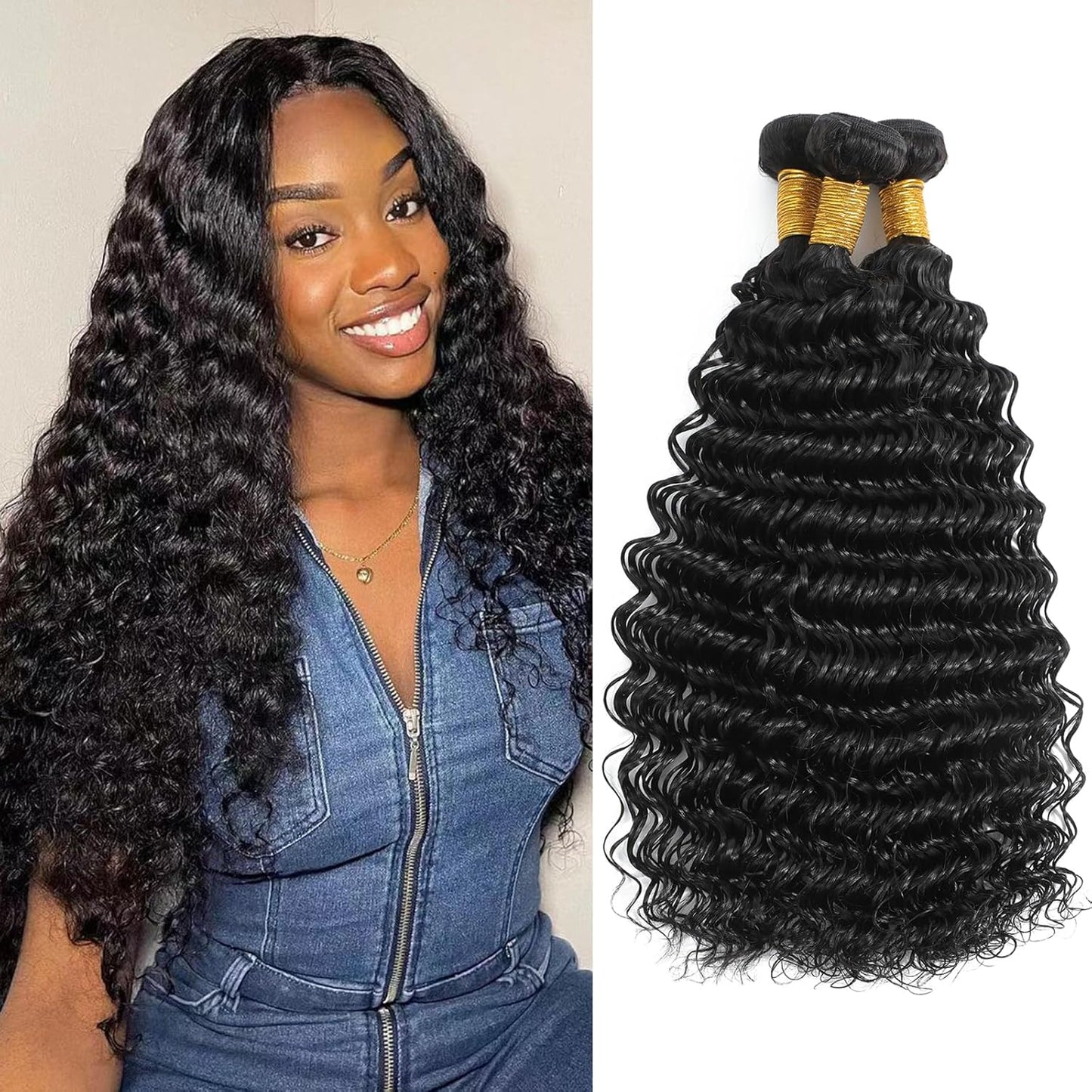 Deep Wave Bundles 12 14 16 Inch 12A Soft And Thick Double Weft 100% Unprocessed Brazilian Remy Curly Human Hair Bundles for Black Women
