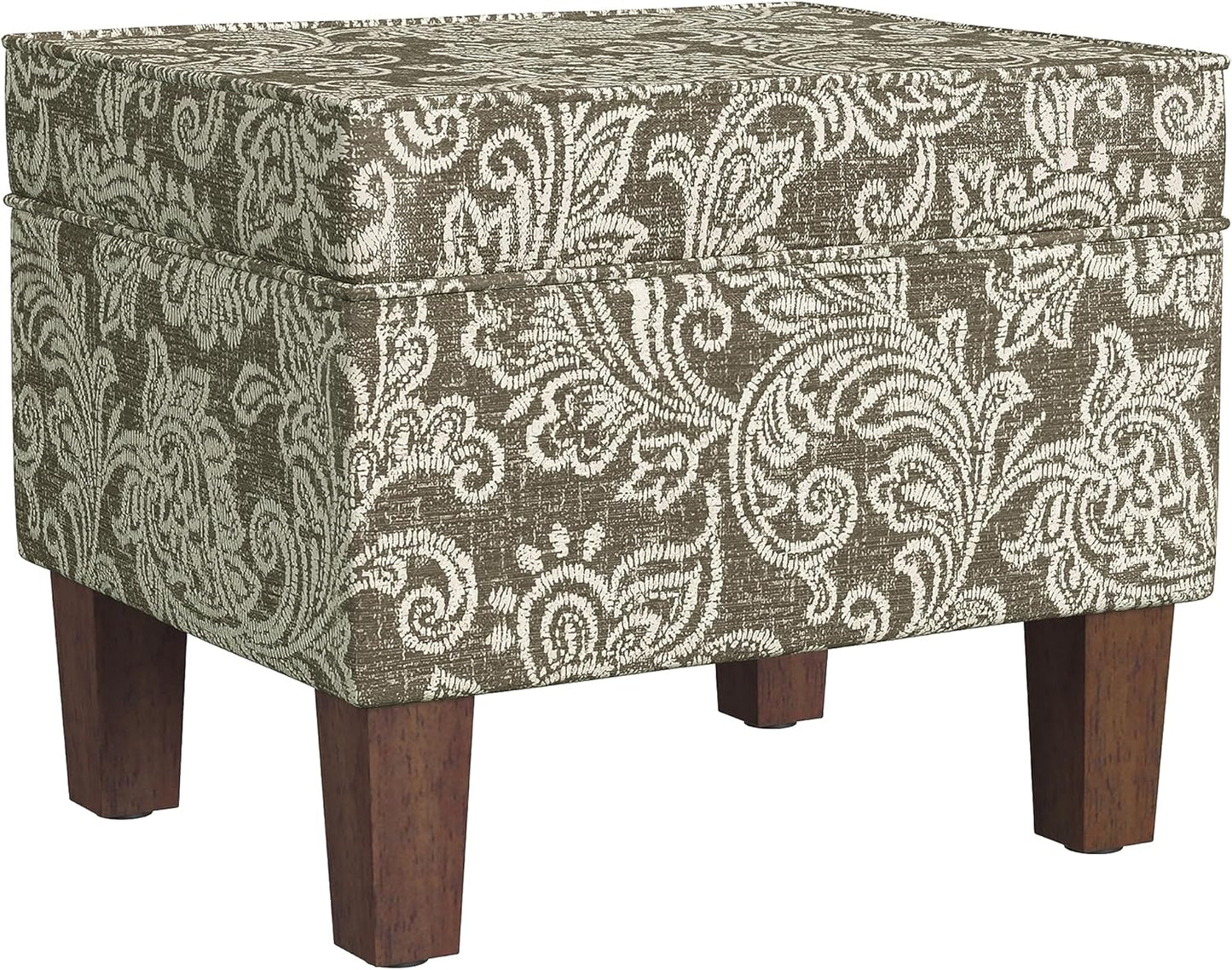 HomePop Home Decor |K7646-A880| Upholstered Modern Rectangular Storage Ottoman | Hinged Lid Ottoman with Storage for Living Room & Bedroom, Brown Jacobean Print