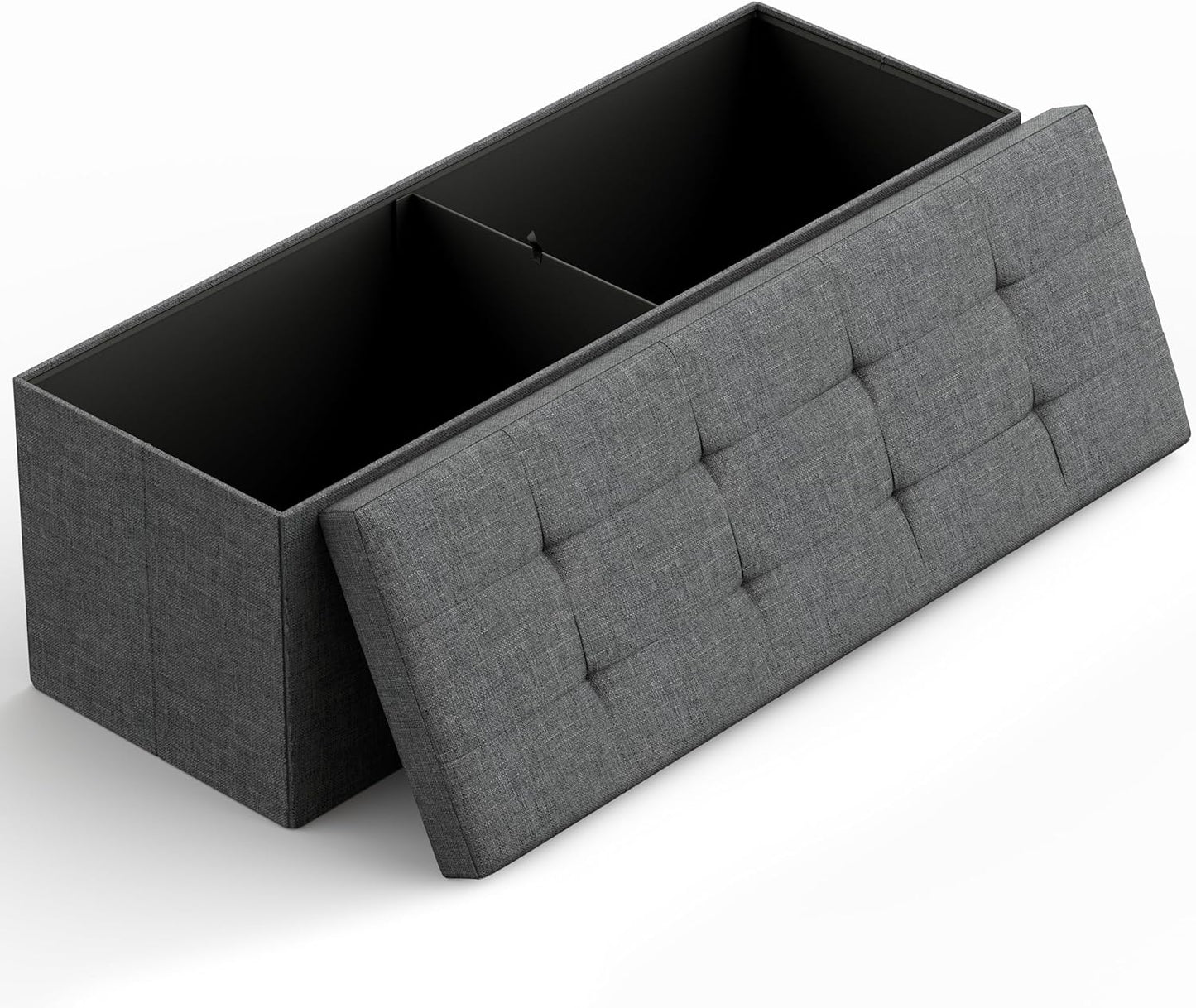 43" Folding Storage Ottoman Bench for Living Room, Bedroom, TV Entertainment - Bedroom Bench with Hidden Storage, Foot Rest Stool - 660 Capacity & Holds up to 5.6 Cubic Feet of Storage - DARK GREY