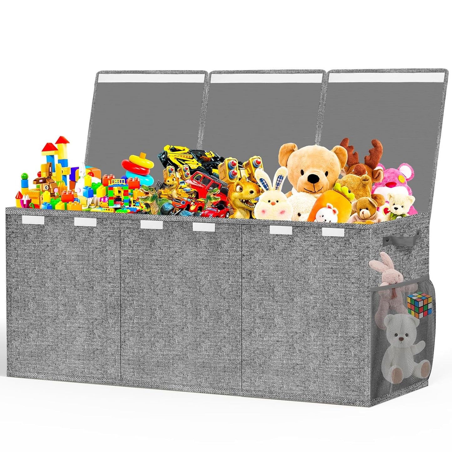 Beadsky Extra Large Toy Box, Toys Chest for Toddlers with Lids, Collapsible Toy Storage Organizer, Kids Bin Boxes Storage Basket for Boys, Girls, Nursery, Living Room, Playroom, 40"x14"x16", Gray