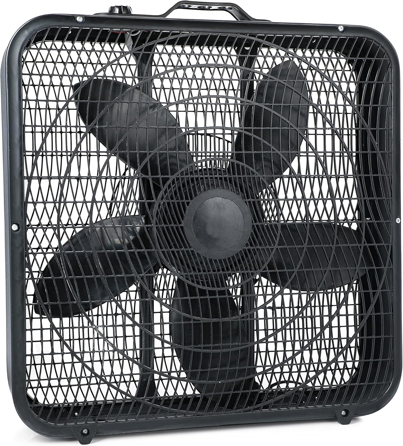 Simple Deluxe 20\u201D Box Fan, 3-Speed Cooling Floor Fan with Aerodynamic Shaped Fan Blades, Convenient Carry Handle and Safety Grills, Black