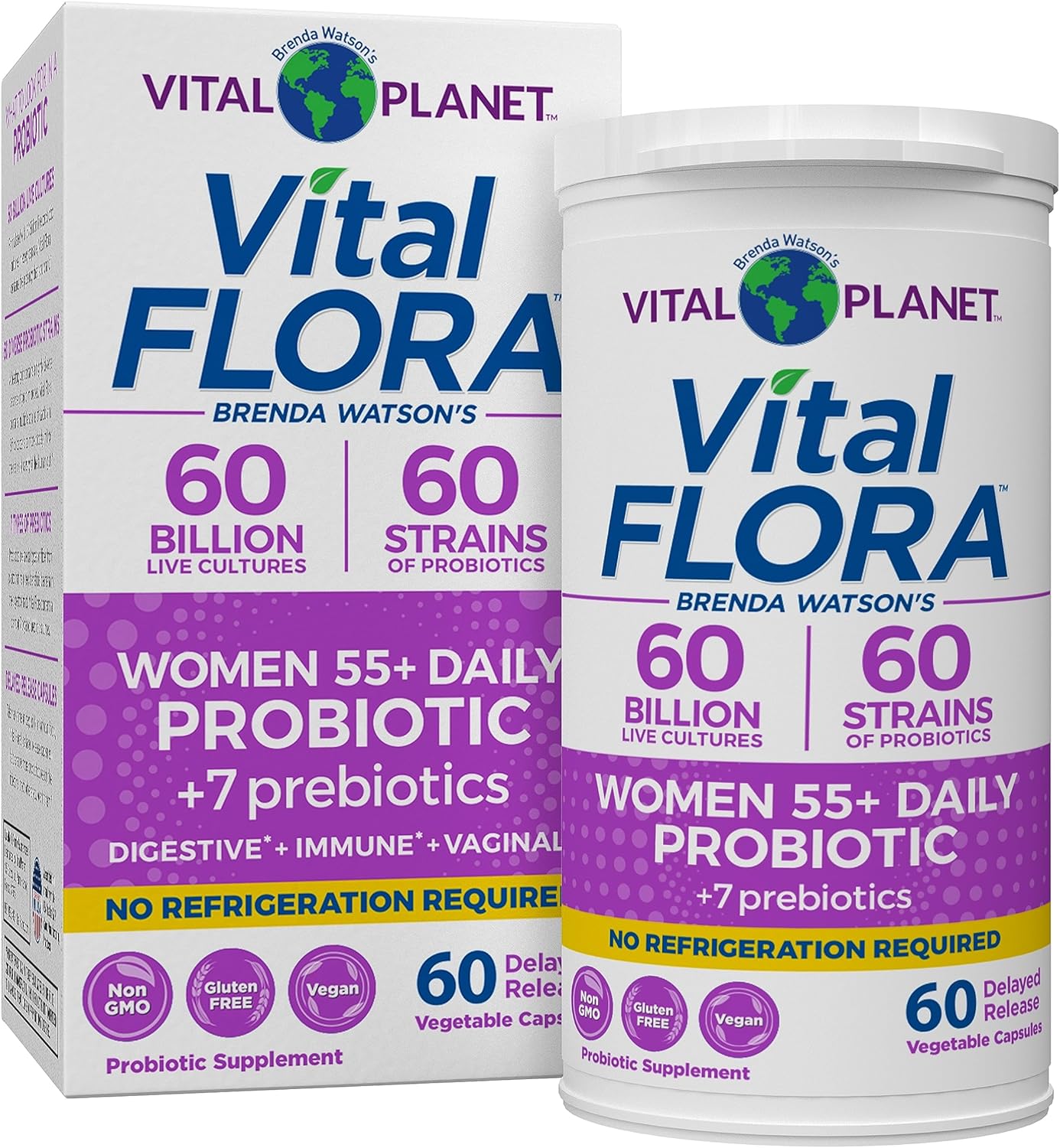 Vital Planet - Vital Flora Women Over 55 Daily Probiotic 60 Billion CFU, 60 Diverse Strains, 7 Organic Prebiotics, Immune Support Shelf Stable Digestive Health Probiotics for Women 60 Capsules