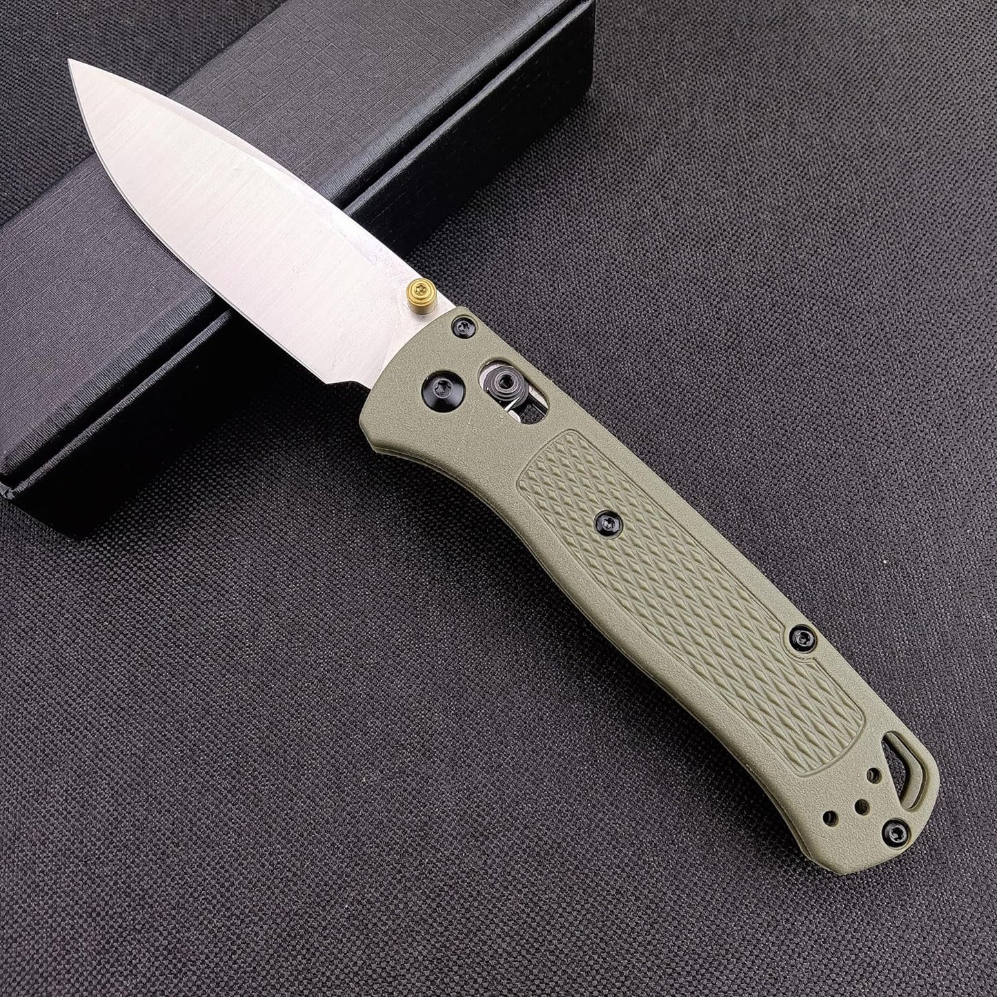 EDC Folding Pocket Bugout Knife, 3'' Razor Sharp Coated Finish, Plain Edge, Grivory Handle with Belt Clip, Axis Lock & Thumb Stud Manual Open (440C Blade)