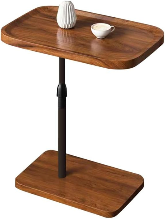 C Shaped End Table with Metal Frame, Adjustable Height C Table, Small Side Table for Couch, Laptop Table for Sofa, TV Tray Table for Living Room and Bedroom (Brown)