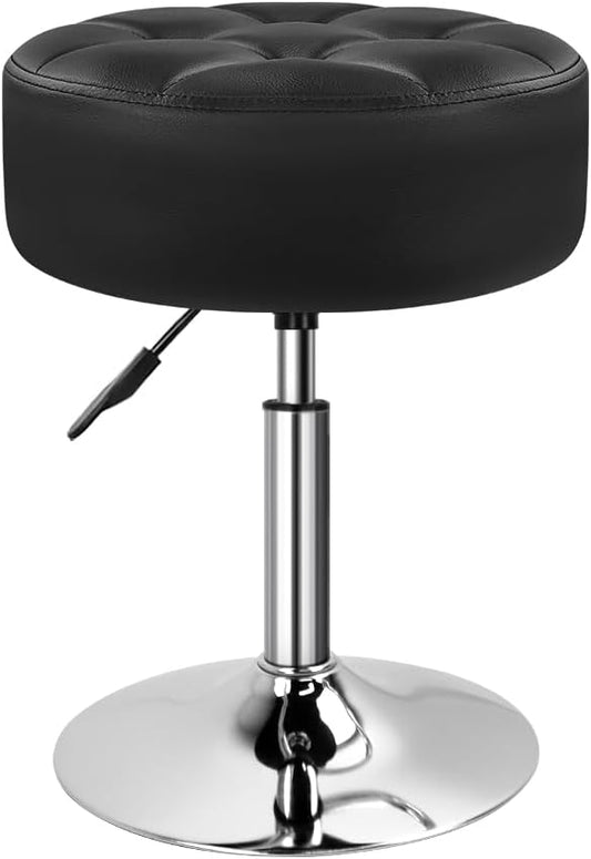 BFTOU Black 4.9-inch Thickened Vanity Stool Round PU Leather Swivel Height Adjustable Makeup Chair Ottoman for Bedroom Living Room SPA Salon Shop Small