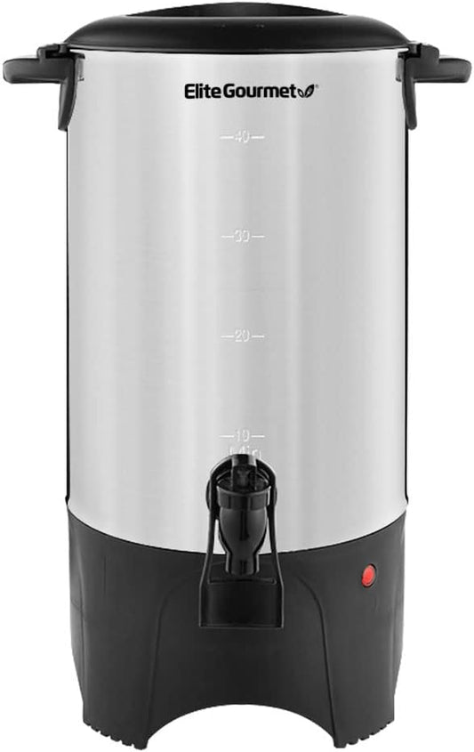 Elite Gourmet CCM040 Stainless Steel 40 Cup Coffee Urn Removable Filter For Easy Cleanup, Two Way Dispenser with Cool-Touch Handles Electric Coffee Maker Urn, Stainless Steel