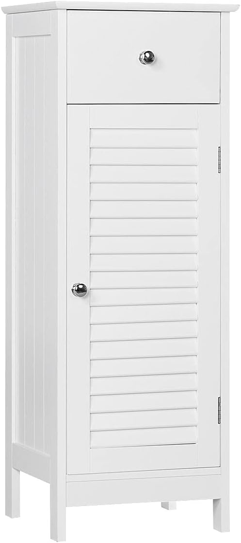 Yaheetech Bathroom Floor Storage Cabinet, Freestanding Side Table Storage Organizer Unit with Drawer and Single Shutter Door, D11.8xW12.6xH34.3 Inches