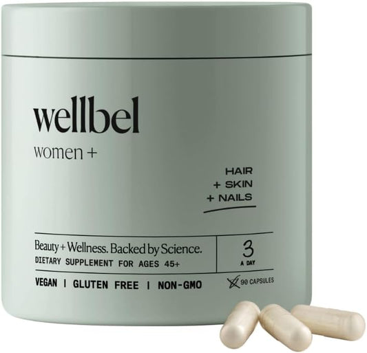 WELLBEL Women + Clean Supplement for Hair, Skin, and Nails, Vegan, Gluten Free, Non GMO 90 Count