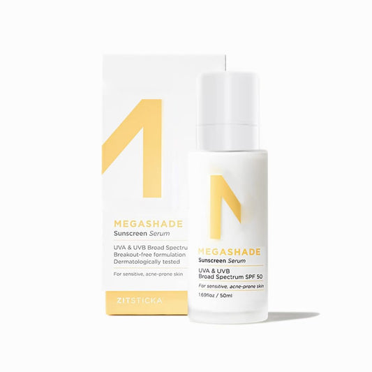 ZitSticka MEGASHADE Sunscreen Serum for Face w\/SPF 50-50ml UVA\/UVB Protection - Ideal Skin Care for Breakout Prone & Sensitive Skin - Lightweight & Dermatologist Tested