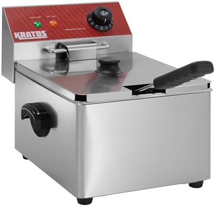 Kratos Commercial Electric Countertop Deep Fryer, 10 lb. Fryer with Basket and Night Cover, Stainless Steel Fryer for Restaurant and Home Use
