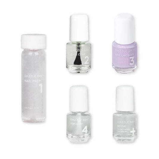 Dazzle Dry Mini Kit 4 Step System - Lovely Lilac - A pale purple with a pink shimmer effect. Full coverage shimmer. (5 Piece Kit \/ 5 Manicures)