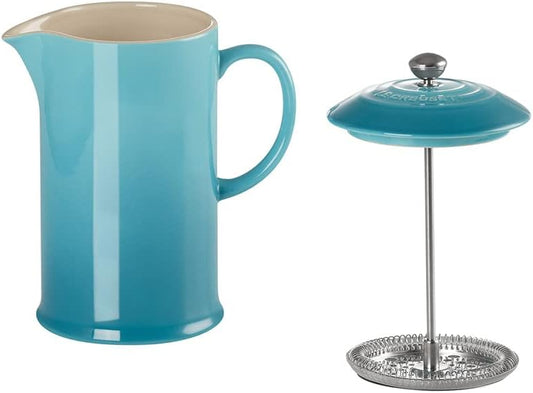 LE CREUSET Stoneware Cafetière French Press with Stainless Steel Plunger, 1 Litre, Serves 3-4 Cups, Teal, 91028200490000
