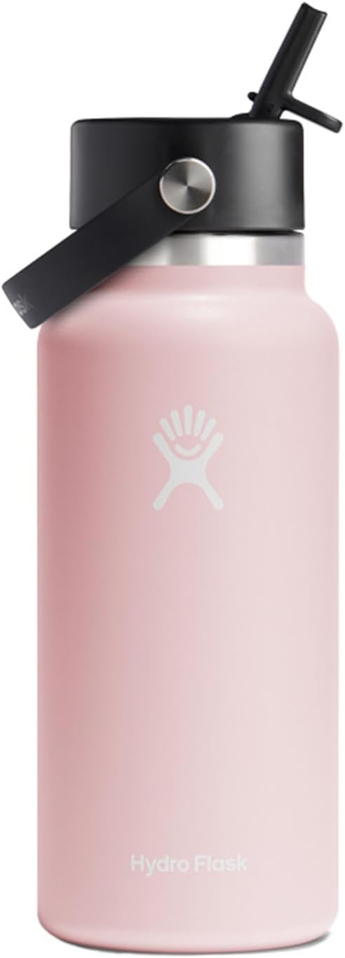 HYDRO FLASK Wide Mouth vacuum insulated stainless steel water bottle with leakproof closeable straw lid for cold water drinks, sports, travel, car and school