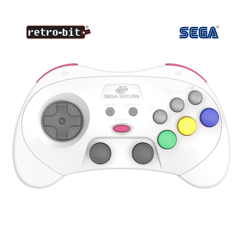 Retro-Bit SEGA Saturn® PRO - 2.4GHz Wireless Pro Controller for Sega Saturn, Sega Genesis Mini, Switch, PC, Mac - Includes 2 Receivers - White
