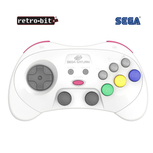 Retro-Bit SEGA Saturn® PRO - 2.4GHz Wireless Pro Controller for Sega Saturn, Sega Genesis Mini, Switch, PC, Mac - Includes 2 Receivers - White