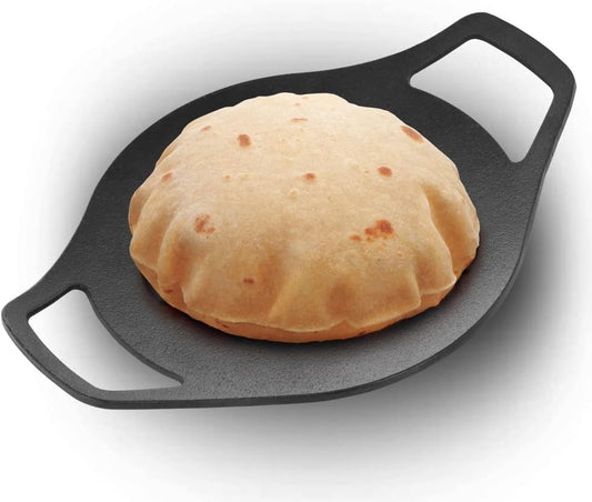 HAWKINS Futura 24 cm Cast Iron Tava, Cast Iron Tawa for Roti, Cast Iron Cookware for Kitchen, Black (CIT24)