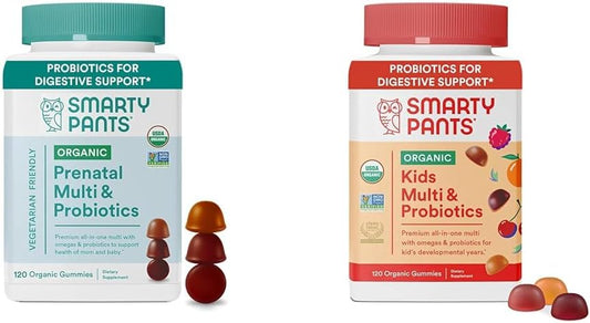 SmartyPants Organic Prenatal Vitamins for Women and Kids Multivitamin Gummies with Probiotics, Omega 3, Vitamin D3, Vitamin B12, 120 Count