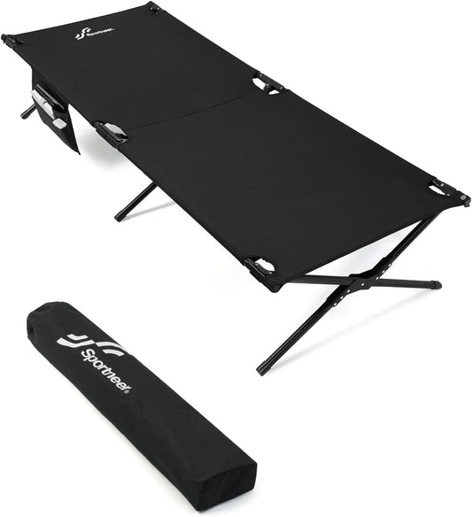 Sportneer Camping Cot: 78.3"x28.7"x14.6" Comfort Cot Bed for Camping Traveling Guest Bed, Portable Bed for Adults with Side Pockets & Storage Bag - Ease of Assembly, Support 330 Lbs