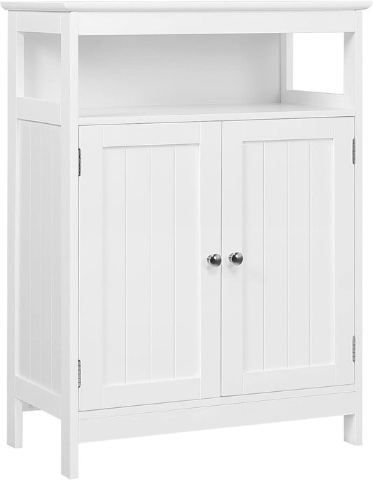 Yaheetech Bathroom Floor Storage Cabinet, Wooden Free Standing Storage Organizer with 2 Doors & Adjustable Shelf for Living Room, Hallway, White