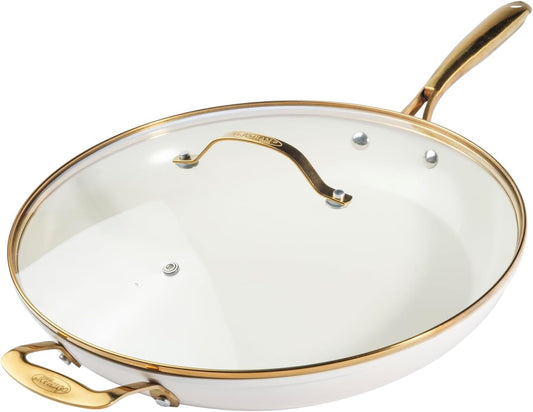 GOTHAM STEEL 14 Inch Non Stick Frying Pans Nonstick Frying Pan, Nonstick Pan with Lid, Cooking Pan, Nonstick Skillet, Non Stick Pan, PFOA Free Ceramic Pan for Cooking, Dishwasher Safe, Cream White