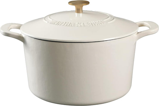 MARTHA STEWART Gatwick 7 QT Enamel Cast Iron Dutch Oven, Linen w\/Gold Knob