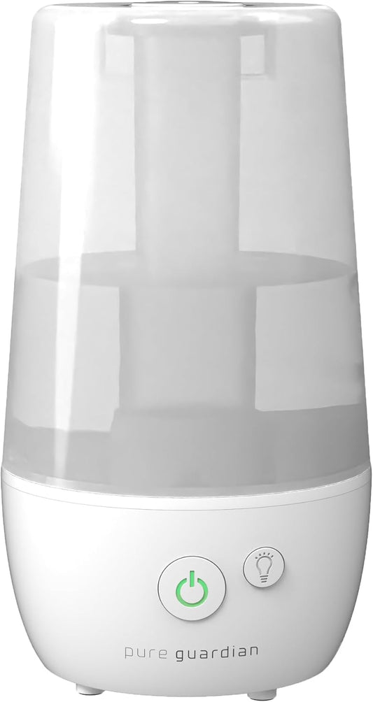 PureGuardian 1-Gallon Ultrasonic Cool Mist Humidifier with Aroma Tray, 70-Hour Run Time, 320 Sq. Ft. Coverage, Filter Free, Silver Clean Treated Tank, for Home, Bedroom, Office, H965WC