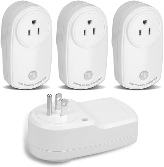 ZORZA 4Pcs Motion Sensor Switch Plug in Motion Sensor Light Socket 120V/60HZ Input 120 Degrees Sensing Range