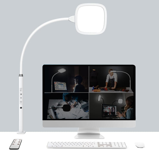 Hapfish LED Desk Lamps for Home Office, Clamp Desk Video Conference Light for Computer Zoom Meetings, Dimmable, Top Bright, Rotatable, Large Lighting Area, Clip on Table Lamp for Monitor, Study, Work