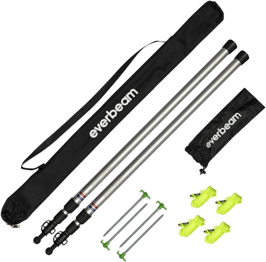 Everbeam Tarp Poles - Tent Poles for Tarp - Camping, Hiking, Fishing - Adjustable Tarp Poles Extend to 92" - Portable & Lightweight, Ideal for Awning, Tent Fly - Includes Guy Lines, Stakes, Carry Bag