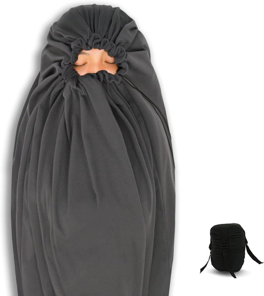 Litume All Season Fleece Sleeping Bag Liner Adds Up to 27°F\/ 15°C, Lightweight Mummy Sleeping Sack for Cold Weather and Winter Backpacking, Camping, Traveling with Drawstring Hood and Stuff Sack E629