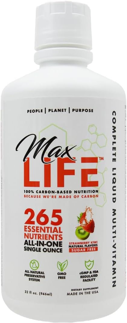 – Complete Organic Liquid Multi Vitamin, 100% Carbon Bonded, 265 Essential Nutrients, Vitamin A, C, D, E, Biotin, Magnesium, Zinc, Non GMO (32oz,Strawberry Kiwi Sugar Free)