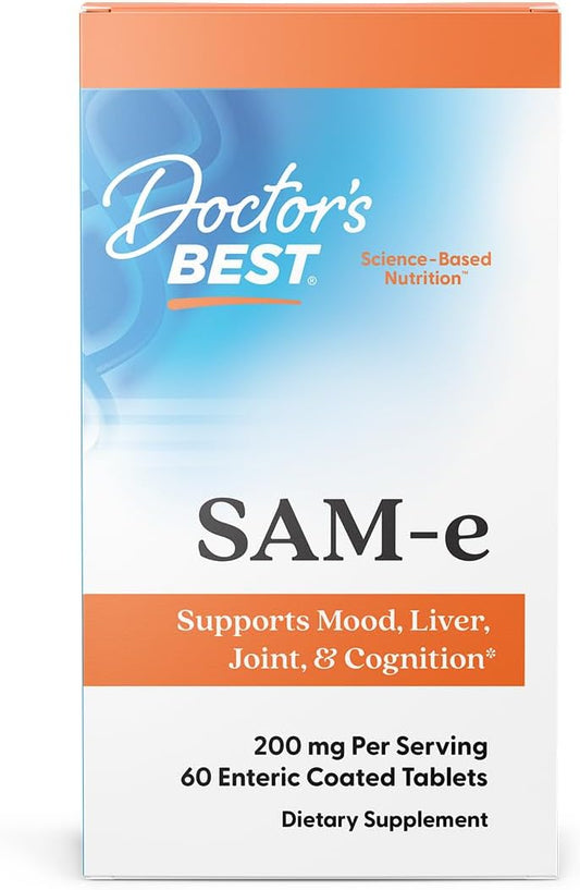 Doctor's Best SAM-e Mood & Joint Support & Liver Health (Pharmaceutical Grade\/Non-GMO\/Gluten Free\/Vegetarian), Tablet, 60 Count (Pack of 1)