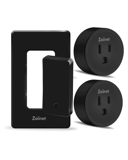 Zoiinet Remote Control Outlet Plug Switch, Buckle Design & Removable Wireless Light Switch, 300 ft, 1500W On Off Power Switch for Household Appliances, No Wiring No WiFi, Programmable, Black(2 Pack)