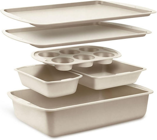 Bakken Swiss - Bakeware Set \u2013 6 Piece \u2013 Stackable, Deluxe, Non-Stick Baking Pans for Professional and Home Cooking \u2013 Carbon Steel, White Stone Coating