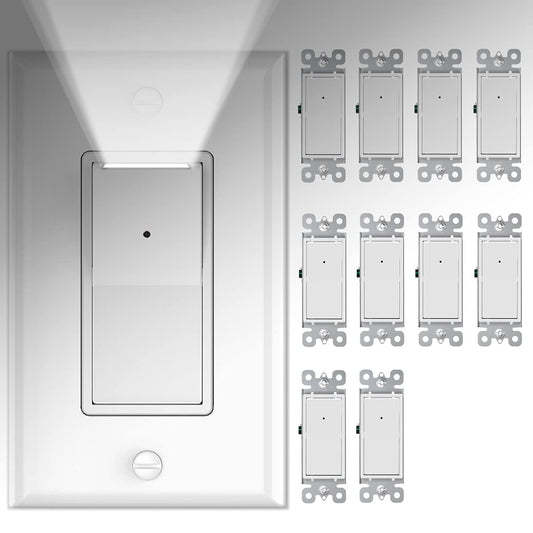 10 Pack SOZULAMP Light Switch with LED Night Light 15Amp 120\/277Volt Rocker Single Pole Wall Switch, Automatic On\/Off Sensor
