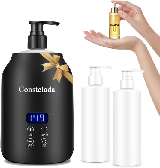 Constelada Massage Oil Warmer & Dispenser - Heated for Massage Therapy & Beauty Spa Salon - 2 Bottles Included