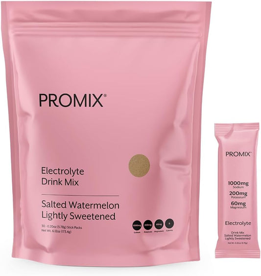 Promix Electrolytes Powder Hydration Packets | Himalayan Pink Salt, Magnesium, Potassium, Vitamin C | Salted Watermelon, Lightly Sweetened - 30 Count