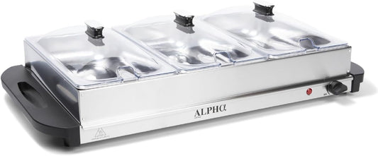 Alpha Living 3x2.5 QT Food Warmers for Parties Buffet Servers and Warmers \u2013 Premium Catering Supplies Buffet Display \u2013 Stainless Steel Electric Food Warmers with Temperature Control