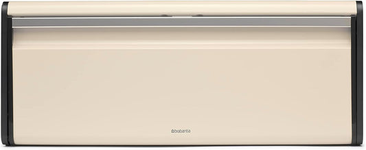 Brabantia Rectangular Fall Front Bread Box (Soft Beige) Large Front Opening Flat Top Bread Store for Kitchen Counter, Fits 2 Loaves