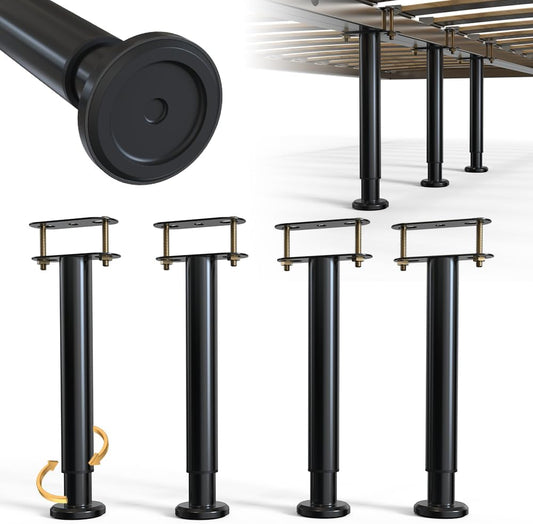 YUEYIN 4-Piece Adjustable Height Bed Support Legs, Extra Sturdy Steel with Wider Rubber Base,King, Queen (10"-16.5")