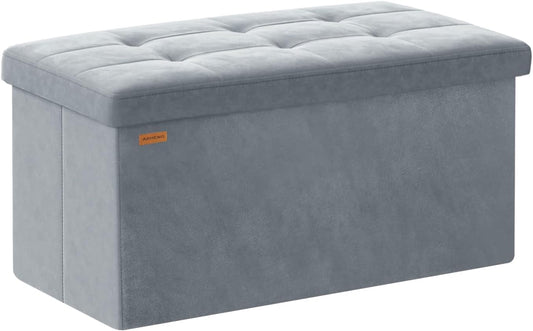 ABHENG Folding Storage Ottoman, Velvet Storage Bench, Footrest, Removable Divider, for Living Room, Bedroom, 15 x 30 x 15 Inches, 660 lb Load Capacity, Dove Gray UASND01G