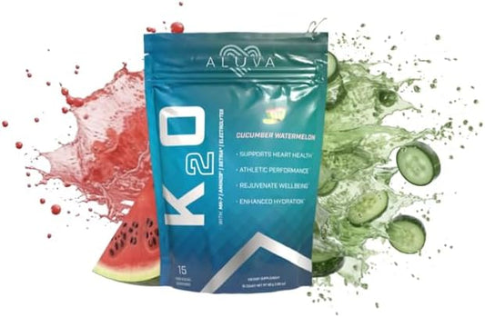 Aluva K2O, Enhanced Hydration, Heart Health, Athletic Performence, (15 Servings - Pack of 1), Cucumber Watermelon Flavor