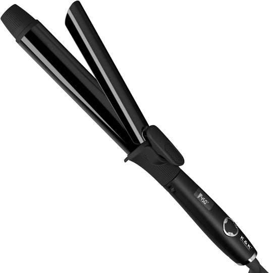 1 1\/4 Inch Curling Iron with Clipped Tourmaline Ceramic Barrel Professional 1.25 Inch Hair Curler up to 450°F Dual Voltage for Traveling 60 Mins Auto Off Suit for Different (Black, 1.25 Inch)