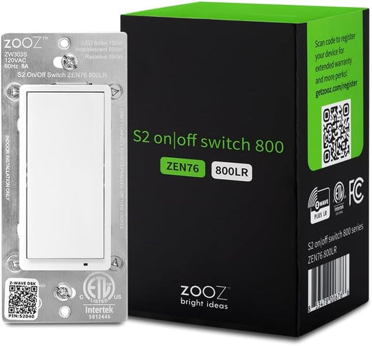 Zooz 800 Series Z-Wave Long Range S2 On Off Switch ZEN76 800LR, White | Simple Direct 3-Way and 4-Way Solution (Works with Regular Switches, No Aux Switch Needed) | Z-Wave Hub Required