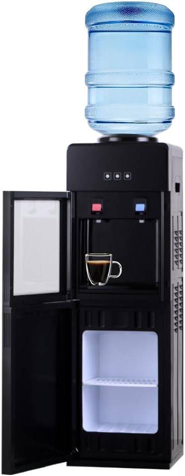 Top Loading Water Cooler Dispenser,Hot and Cold Water Dispenser for 5 Gallon Bottles and 3 Gallon Bottles Luxury Black Design Freestanding for Home, Office, & More