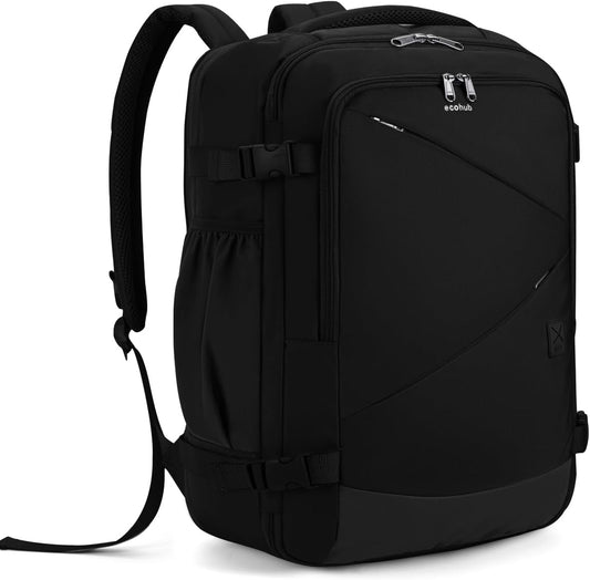 ECOHUB Carry On Travel Backpack, Expandable Airlines Personal Item Bag 18x14x8, Water Resistant 17 inch Laptop Backpack Flight Approved, 12 Pockets 30L Work Backpacks with Wet Pocket & Cable Slot